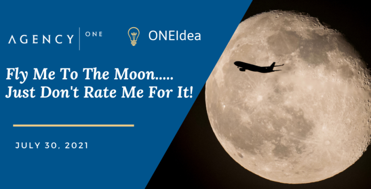 ONE Idea blog header - picture of airplane flying against the moon