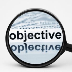 picture of a magnifying glass with the word "objective", signifying the long-term objectives of the policy owner